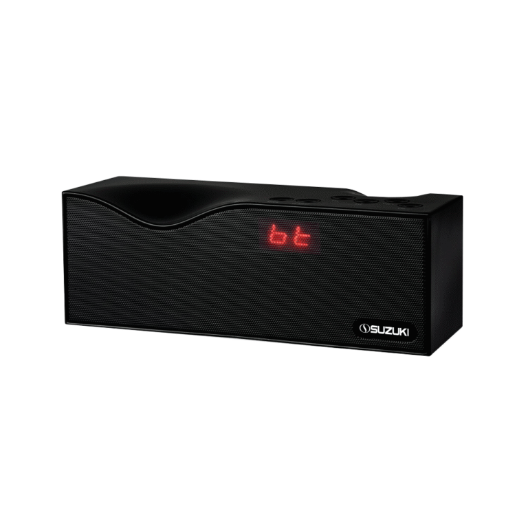Suzuki SBS-M202 Bluetooth speaker with red LED display and mesh front grille