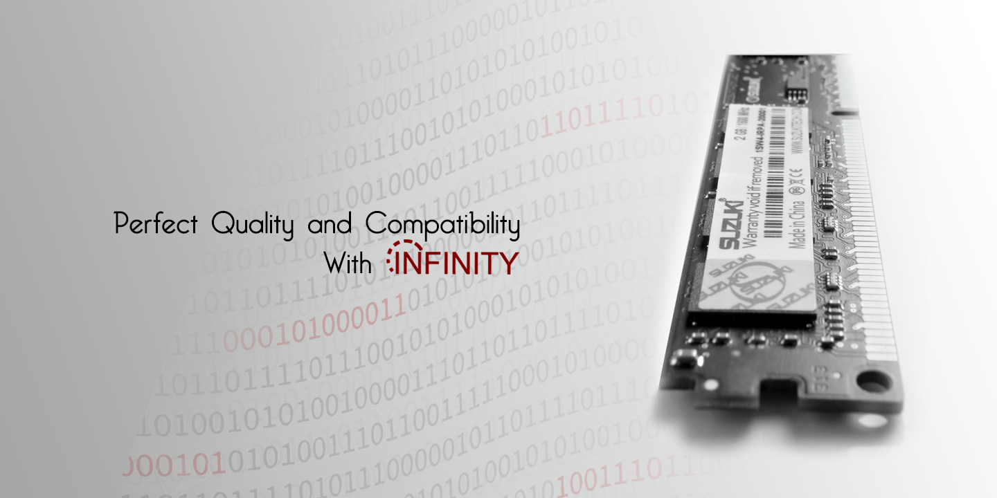 SZKJ 2GB RAM stick displayed next to text promising perfect quality and compatibility with Infinity systems.