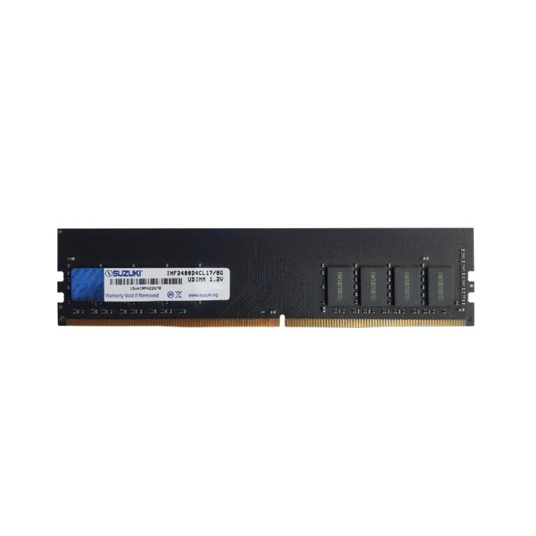Black Suzuki 8GB DDR4 UDIMM memory module with gold contacts and four visible memory chips