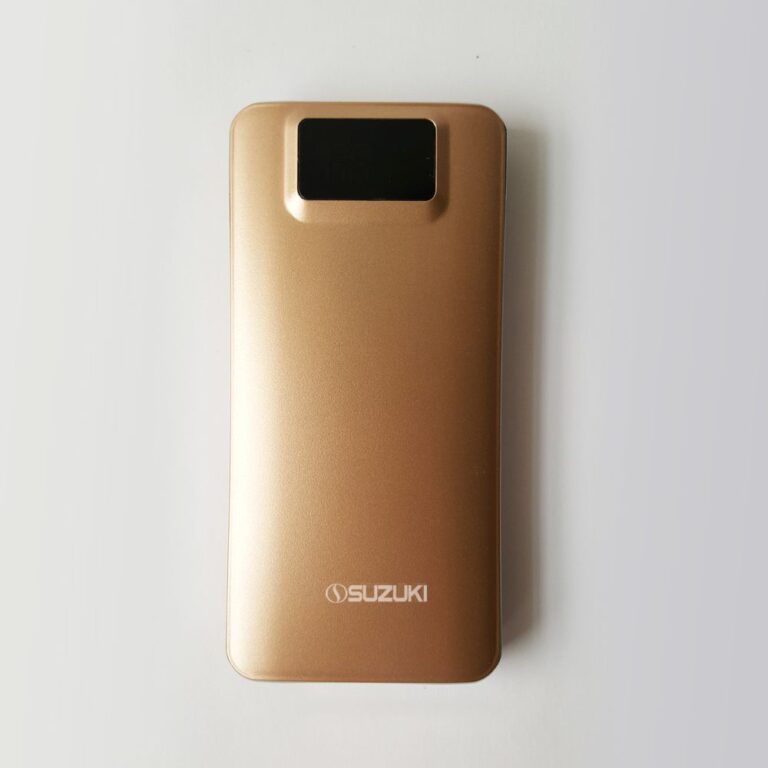 Gold Suzuki portable power bank with digital display screen
