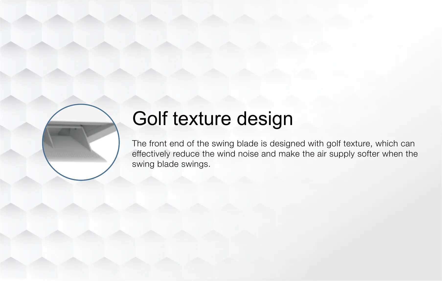 Close-up view of the swing blade front end featuring a golf texture design pattern.